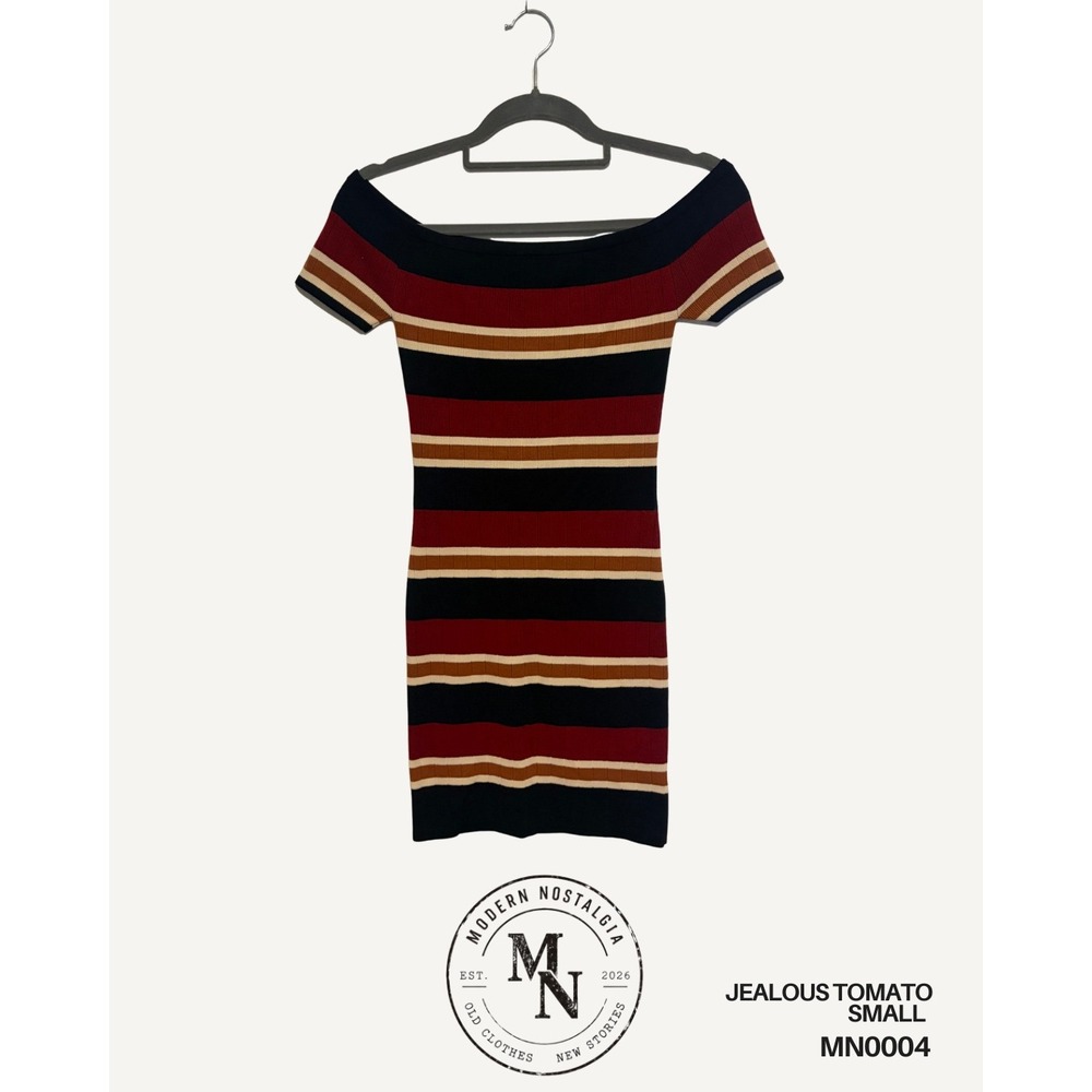 Jealous Tomato Women's Small Multicolor Off Shoulder Striped Mini Dress
